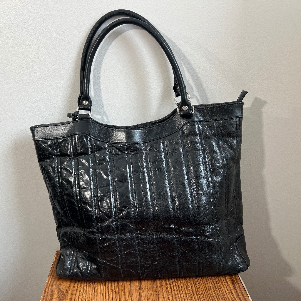 Franklin Covey Black Leather Tote Handbag